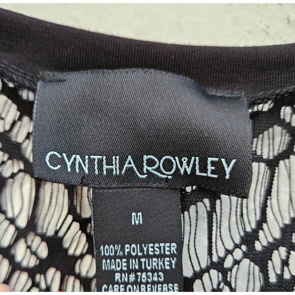 Cynthia Rowley Top Womens Medium Black Lace Sheer Mesh Goth Whimsy Web Rave 90s - Picture 5 of 8